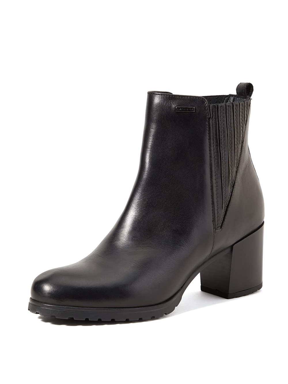 Geox Black Leather Chelsea Block Heel Ankle Boot